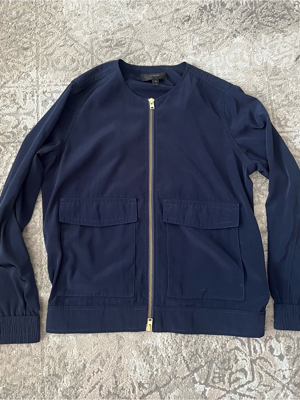 2 for $15 J.Crew Navy Zip Front Utility Bomber Jacket XS Gold Zipper Lightweight